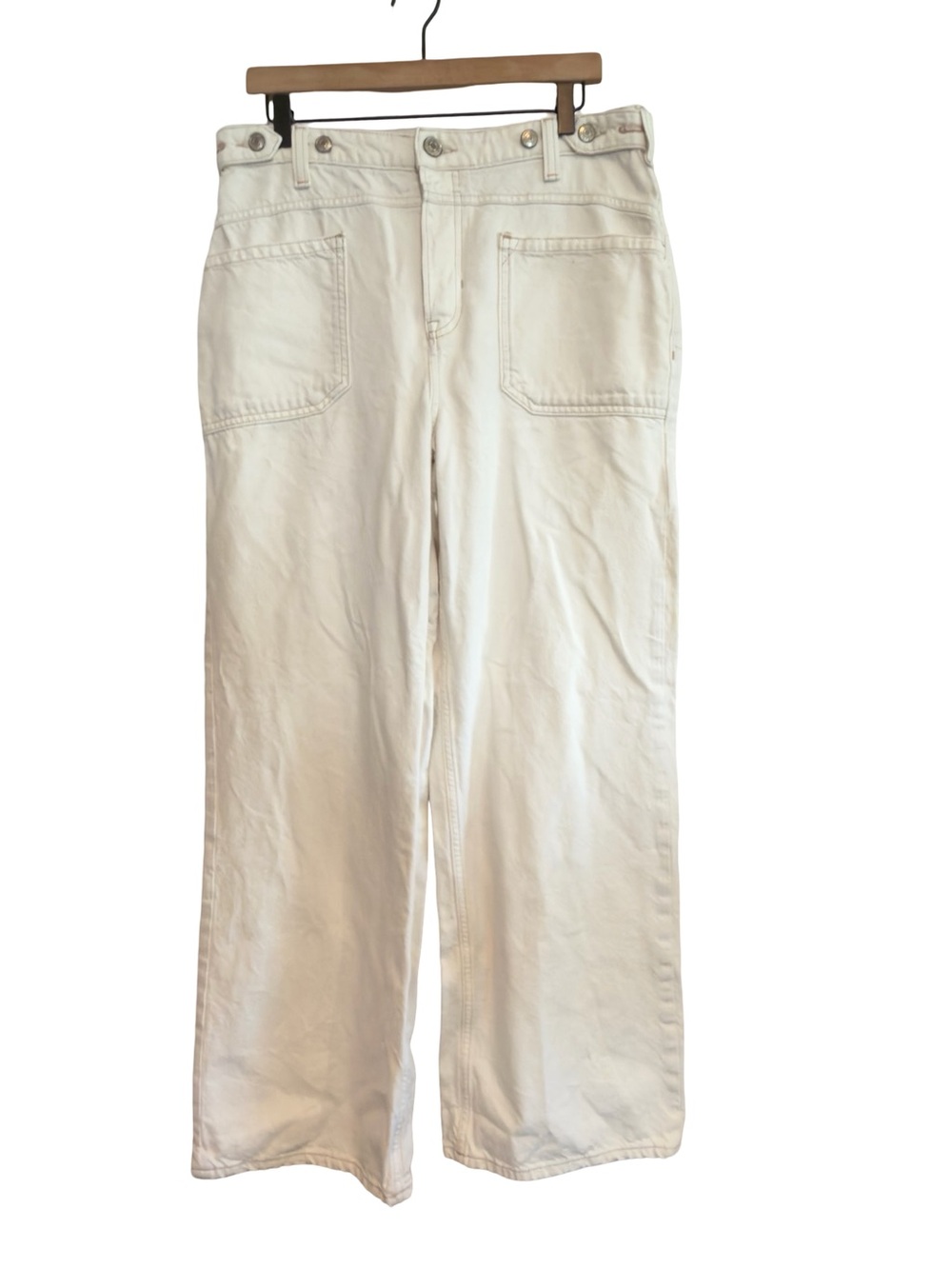 We The Free Cream Wide-Leg Jeans with Front Patch Pockets